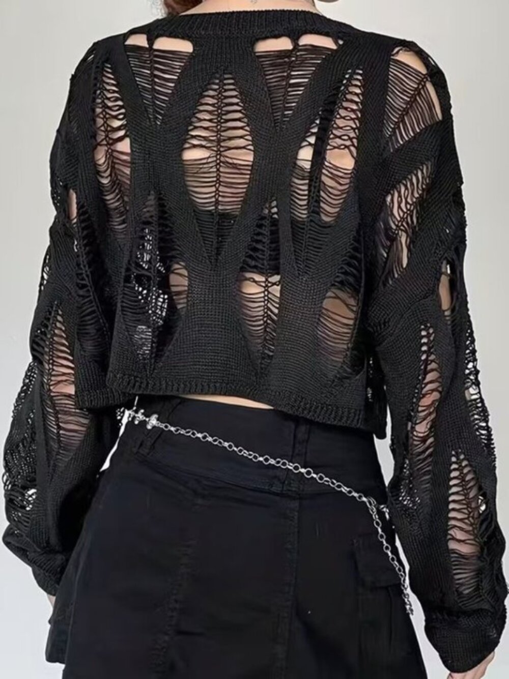 Grunge Cutout Cropped Long Sleeve Top - Picture 2 of 3